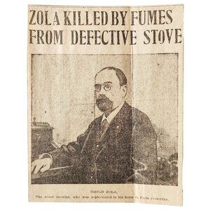 1902 Emile Zola Death Newspaper Clipping Carbon Monoxide Paris France DWKK27